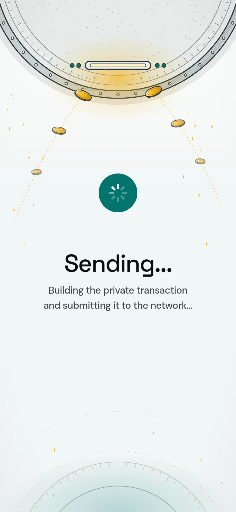 Zafe's sending screen: coins leaving the vault
